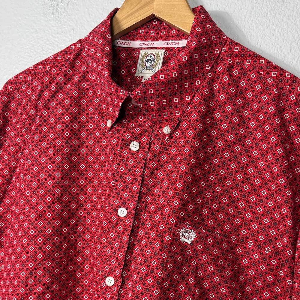 Cinch Men's Red‎ Geometric Button Down Shirt
